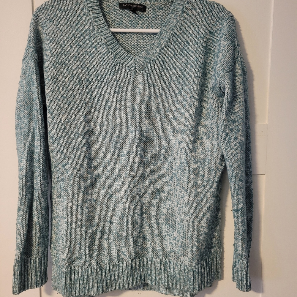 Banana Republic Marled Teal V-Neck Sweater